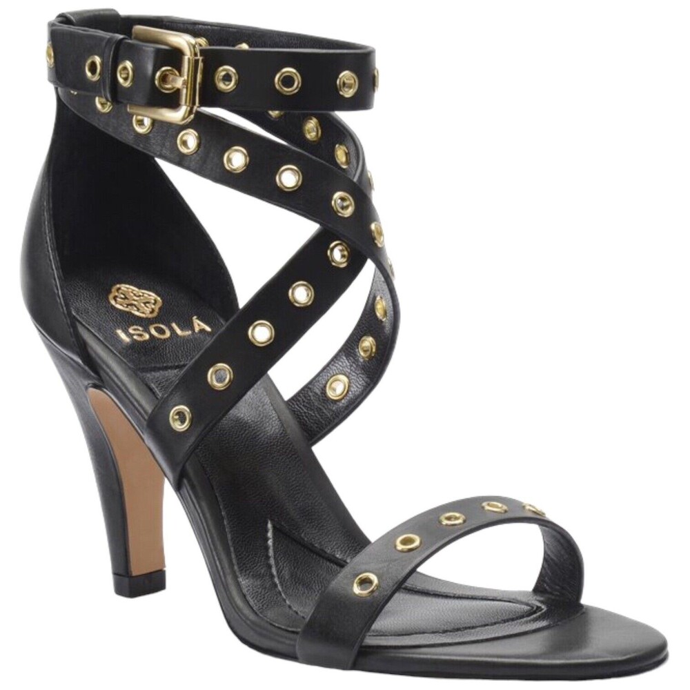 ISOLA Damar Black‎ Sandal 3.5" Heels Grommets Womens Size 9.5